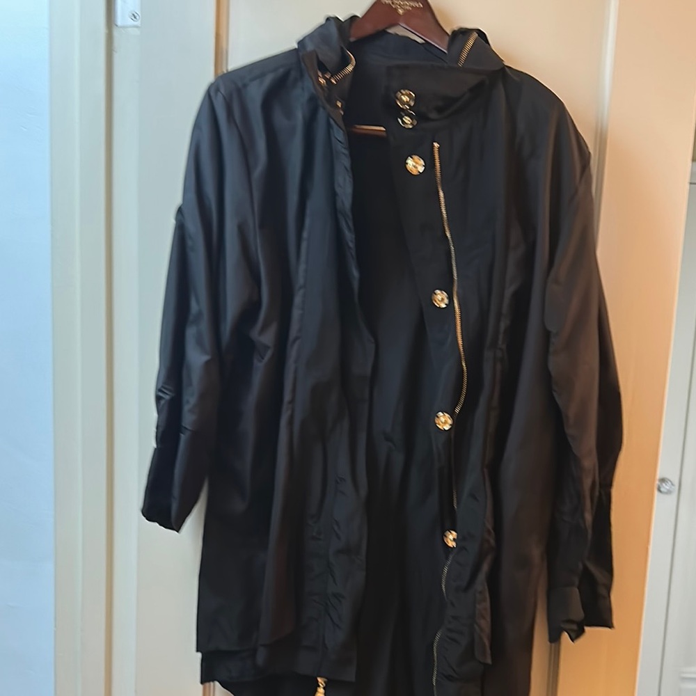 Anorak Black Hooded Jacket with Gold Buttons